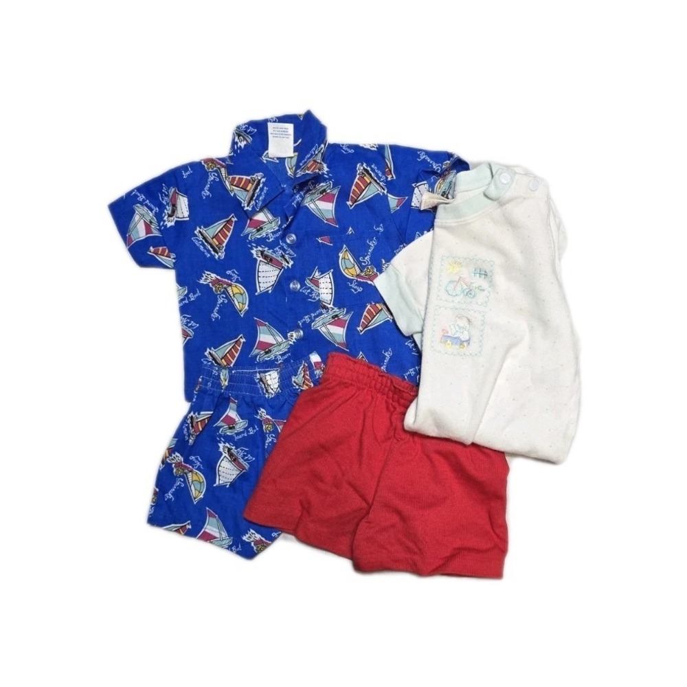Vintage  Tuff Cooking   Nautical Boats 9 Months  Blue Lot Of 4